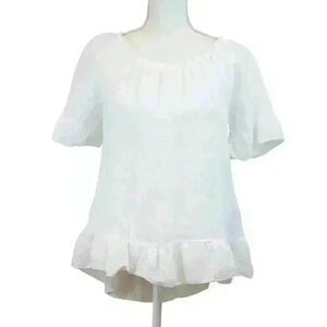 Terzo Millennio White Linen‎ Gathered Crew-Neck Blouse – Size Medium